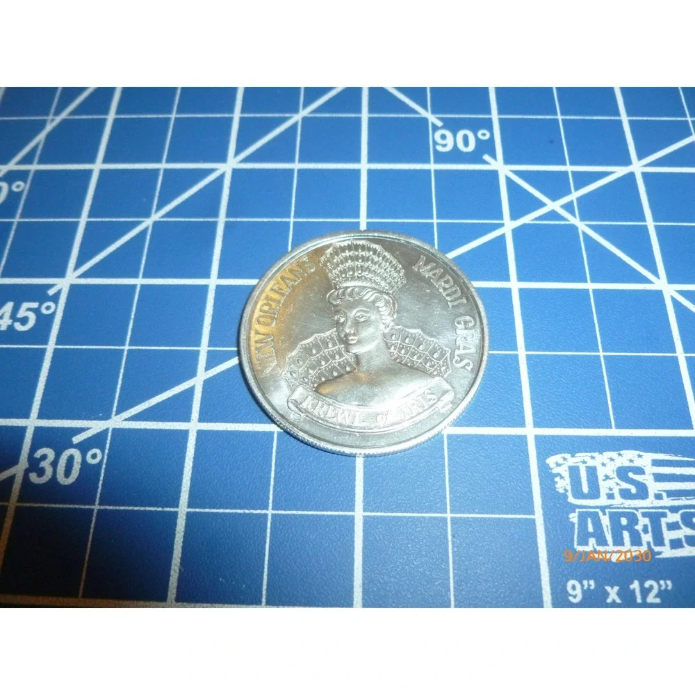 1975 Krewe of Iris Mardi Gras Doubloon New Orleans Grand St Charles Hotel Silver